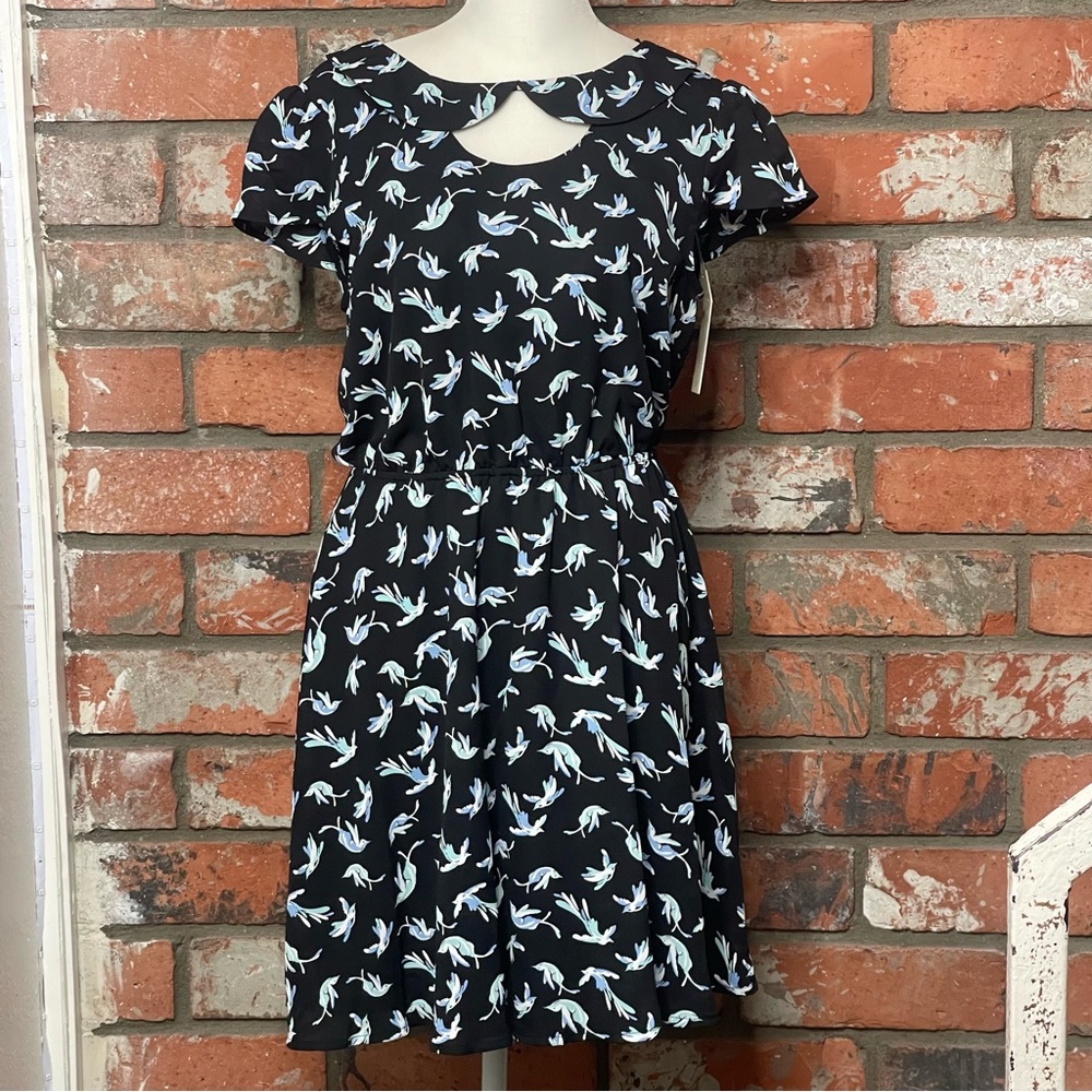 Lauren Conrad Black Bird Navy Dress 8 Peter Pan